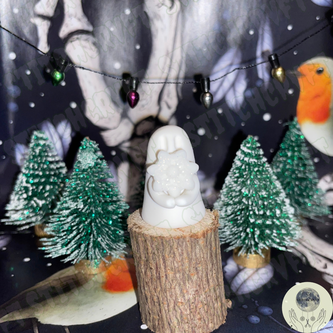 Ghost holding tiny sparkling snowflake | Handmade to order