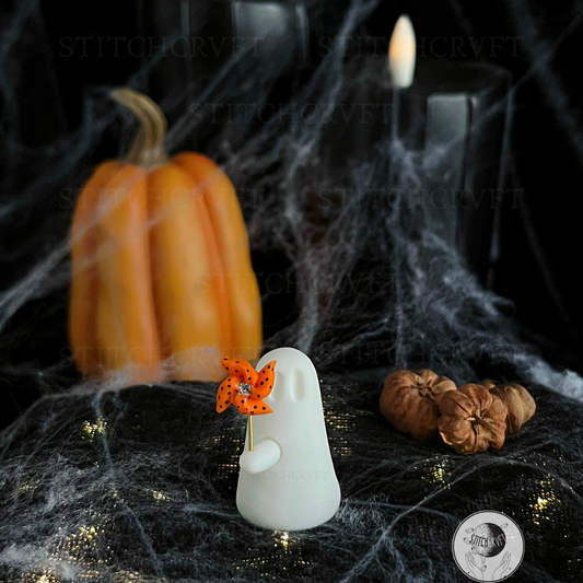 Ghost holding tiny spinning pinwheel | Handmade to order