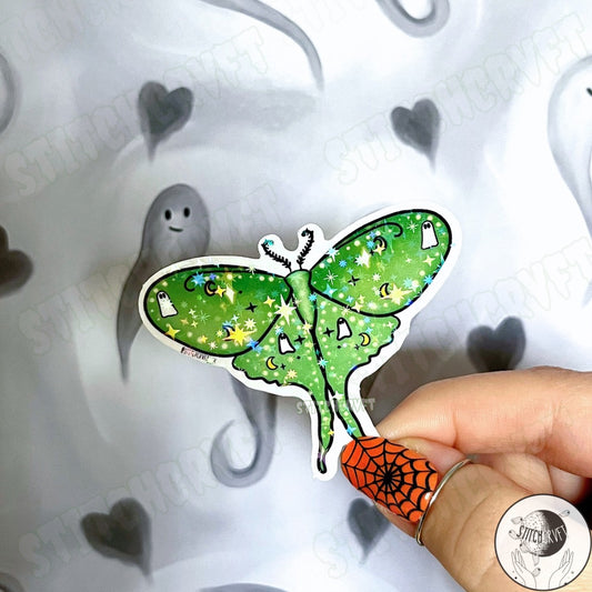 Shiny ghost moon moth sticker | Handmade to order