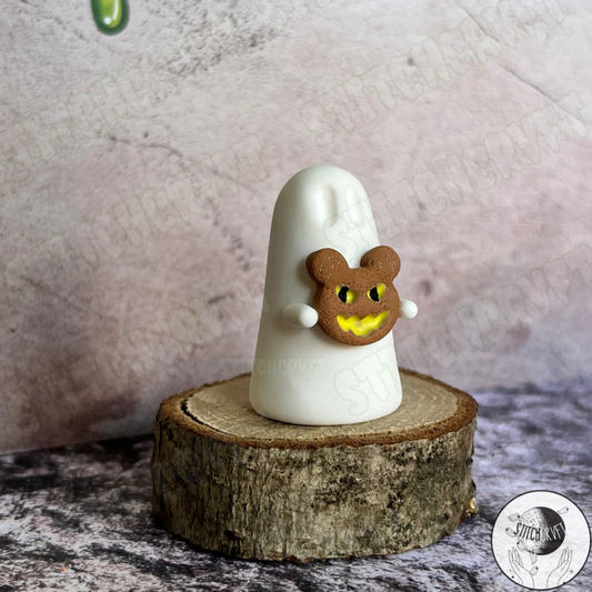 Ghost holding tiny possessed teddy | Handmade to order