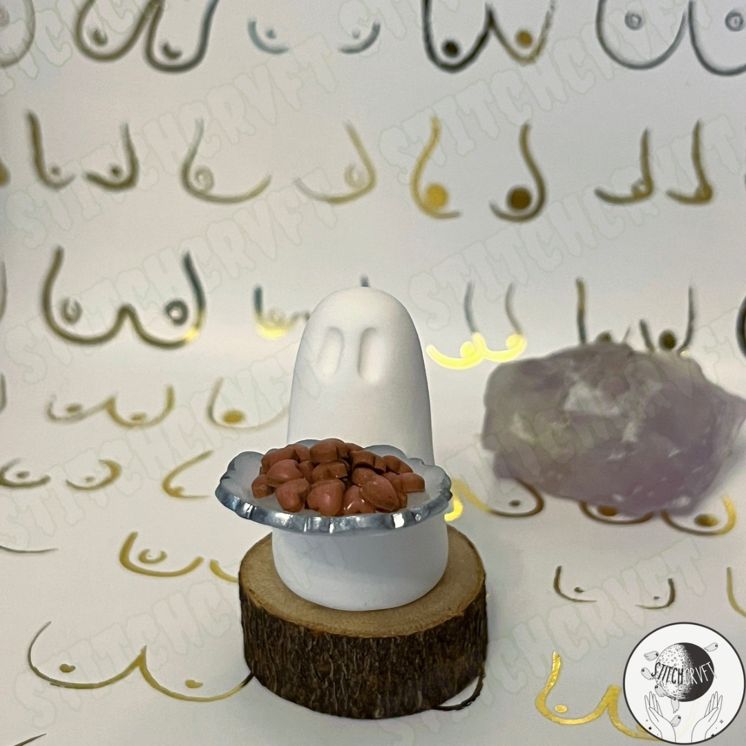 Ghost holding tiny plate of heart cookies | Limited small batch