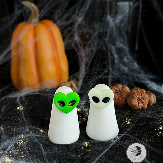 Ghost wearing alien heart mask | Green or glowing | Handmade to order