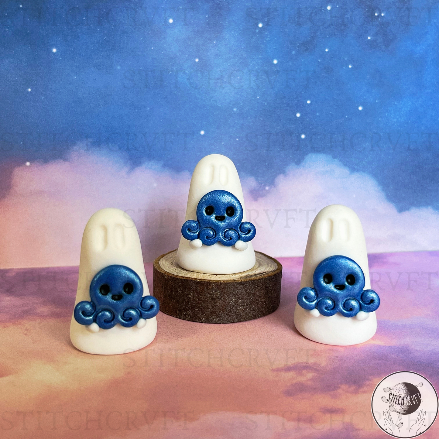 Ghost holding cute octopus | Handmade to order