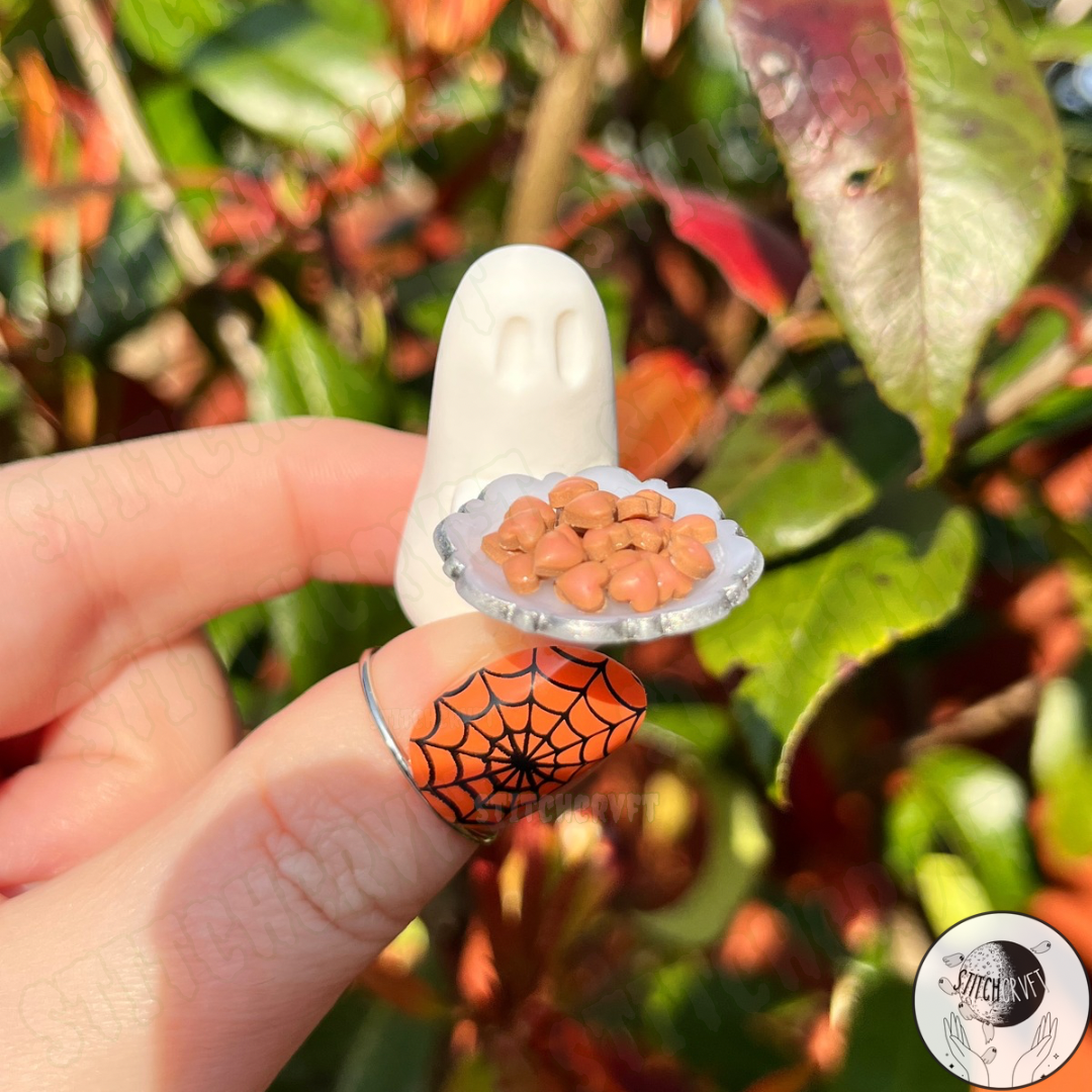 Ghost holding tiny plate of heart cookies | Limited small batch