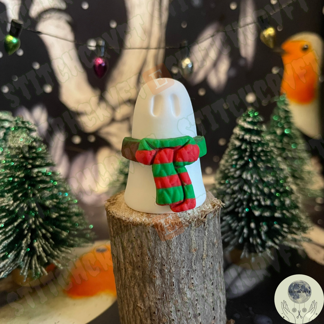Ghost wearing stripy scarf | Handmade to order