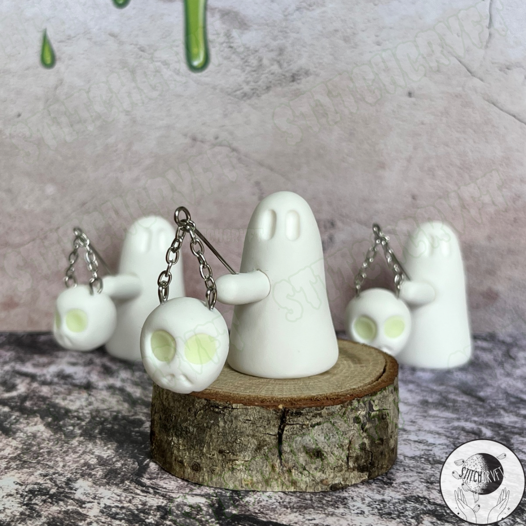 Ghost holding skull lantern | Glowing eyes and Glowing skull | Handmade to order