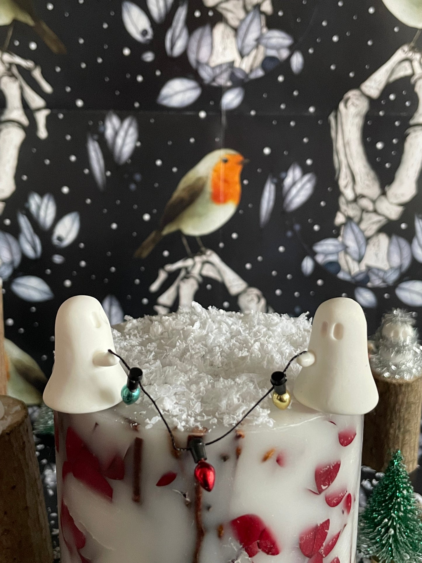 Ghost duo holding tiny string of lights | Handmade to order