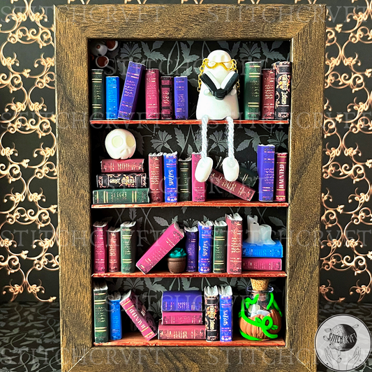 Miniature haunted bookshelf scene | Limited edition