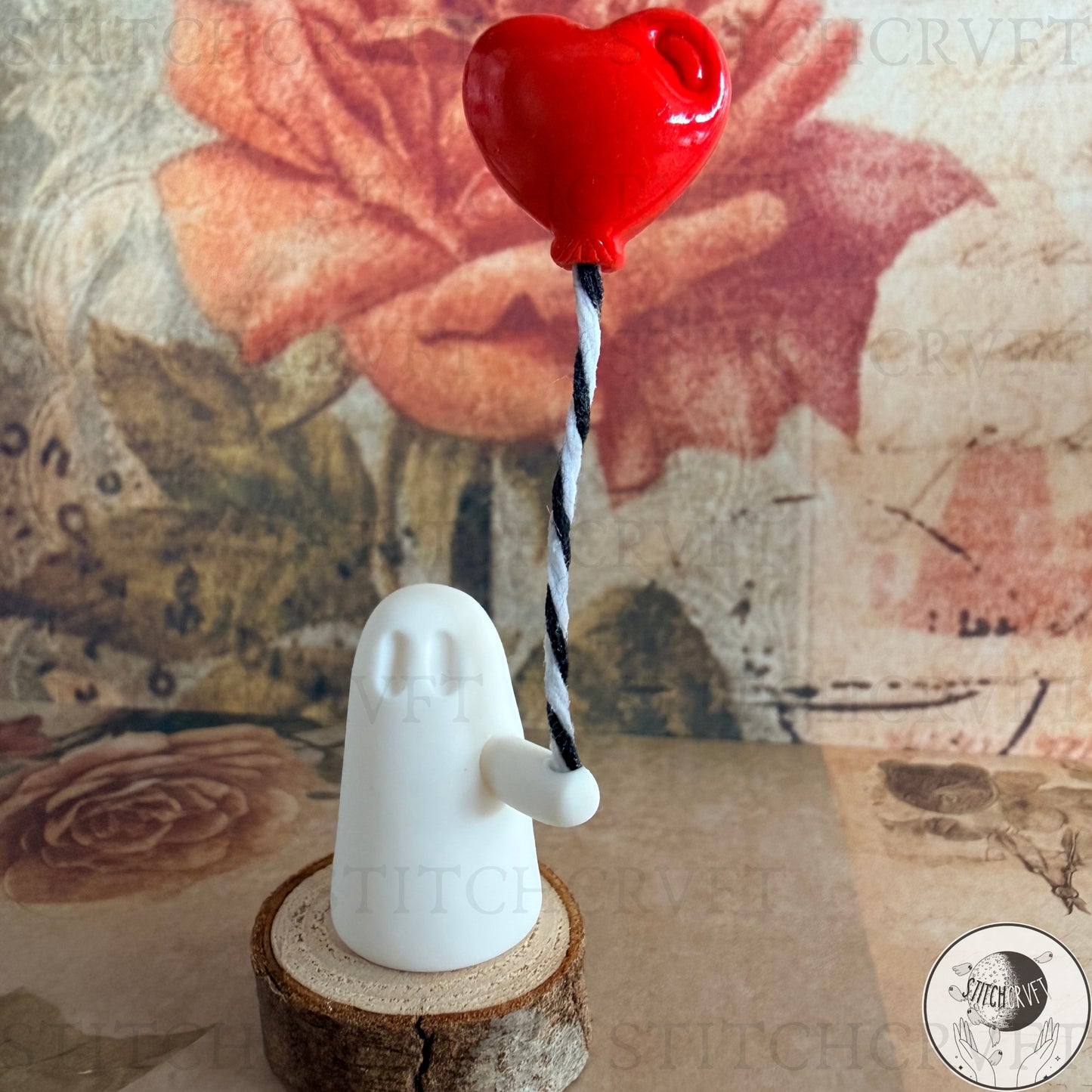 Ghost holding heart shaped balloon | Handmade to order