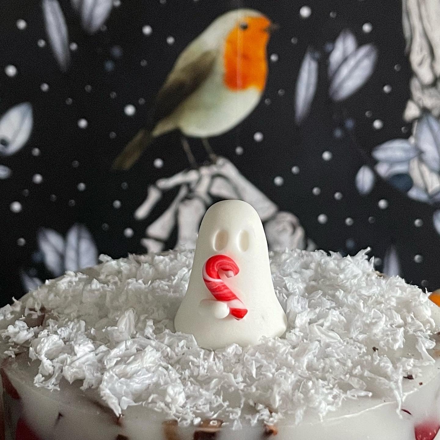 Ghost holding tiny candy cane | Handmade to order