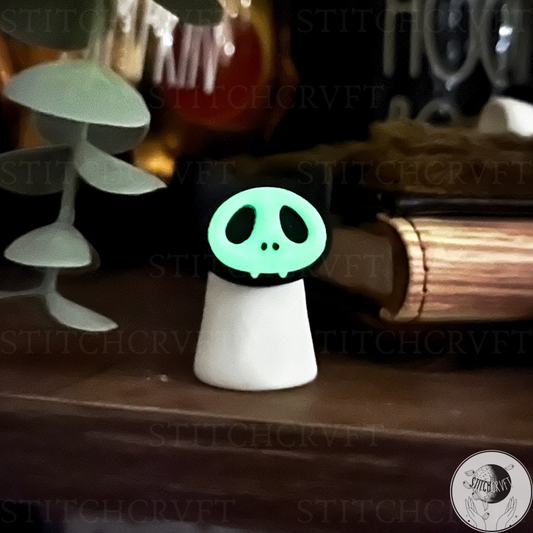 Ghost with black cat mask and glowing skull | Handmade to order