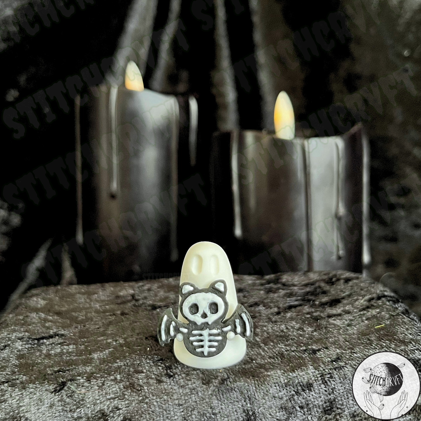 Ghost holding skelebat pet | Handmade to order