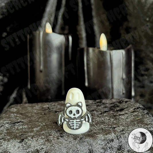 Ghost holding skelebat pet | Handmade to order