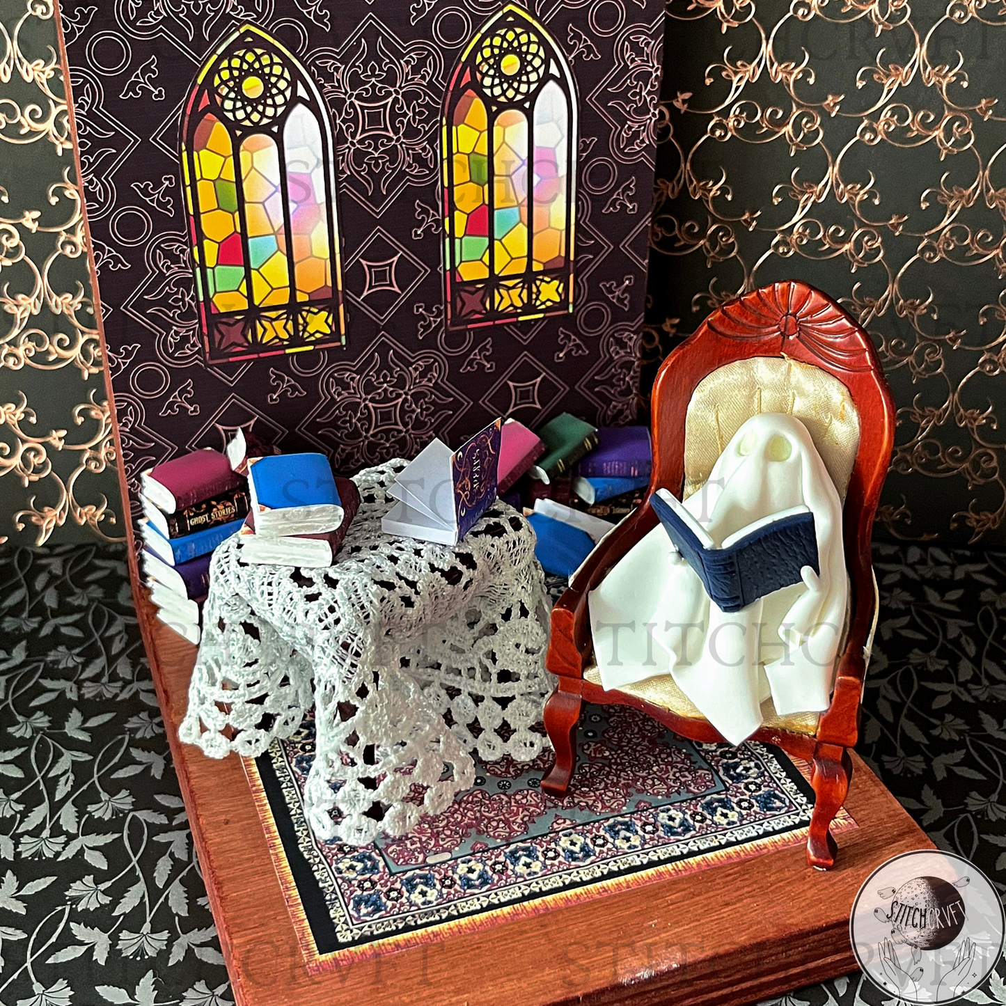 Ghostly scenes wood bookends pair | Limited edition