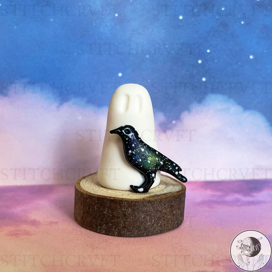 Ghost with galaxy raven familiar | Handmade to order