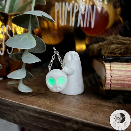 Ghost holding skull lantern | Glowing eyes and Glowing skull | Handmade to order