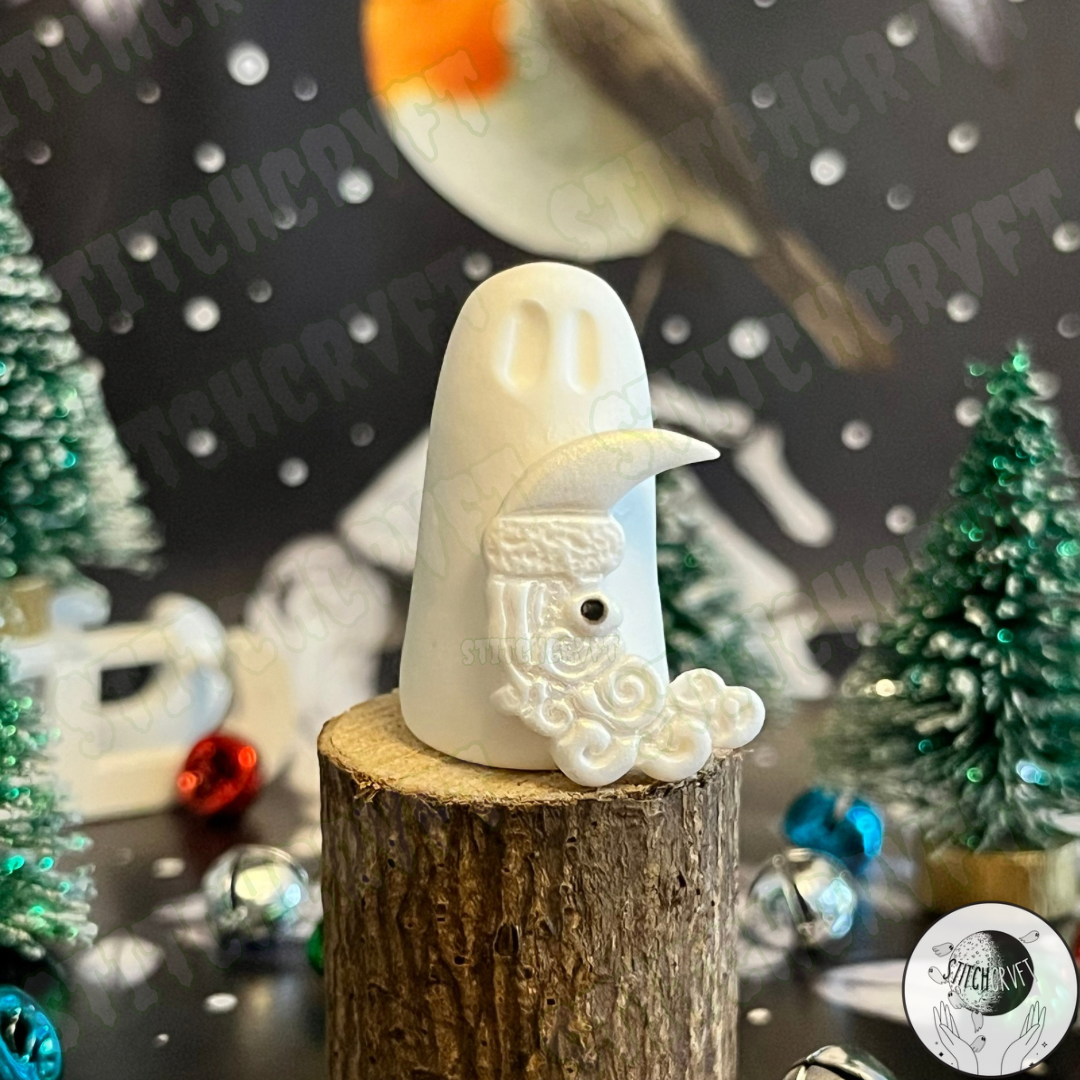Ghost with shimmering Santa moon | Handmade to order
