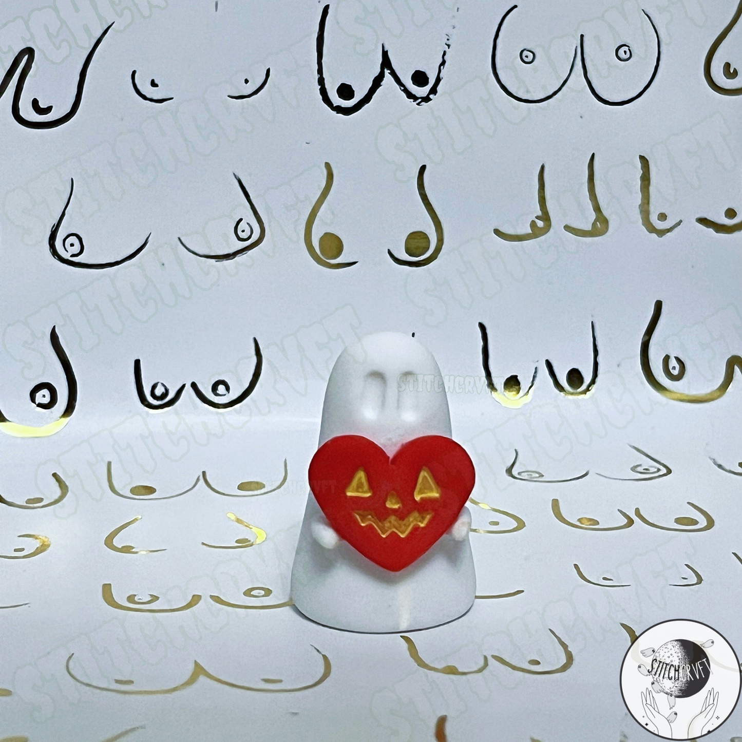 Ghost holding tiny jack-o-heart | Handmade to order