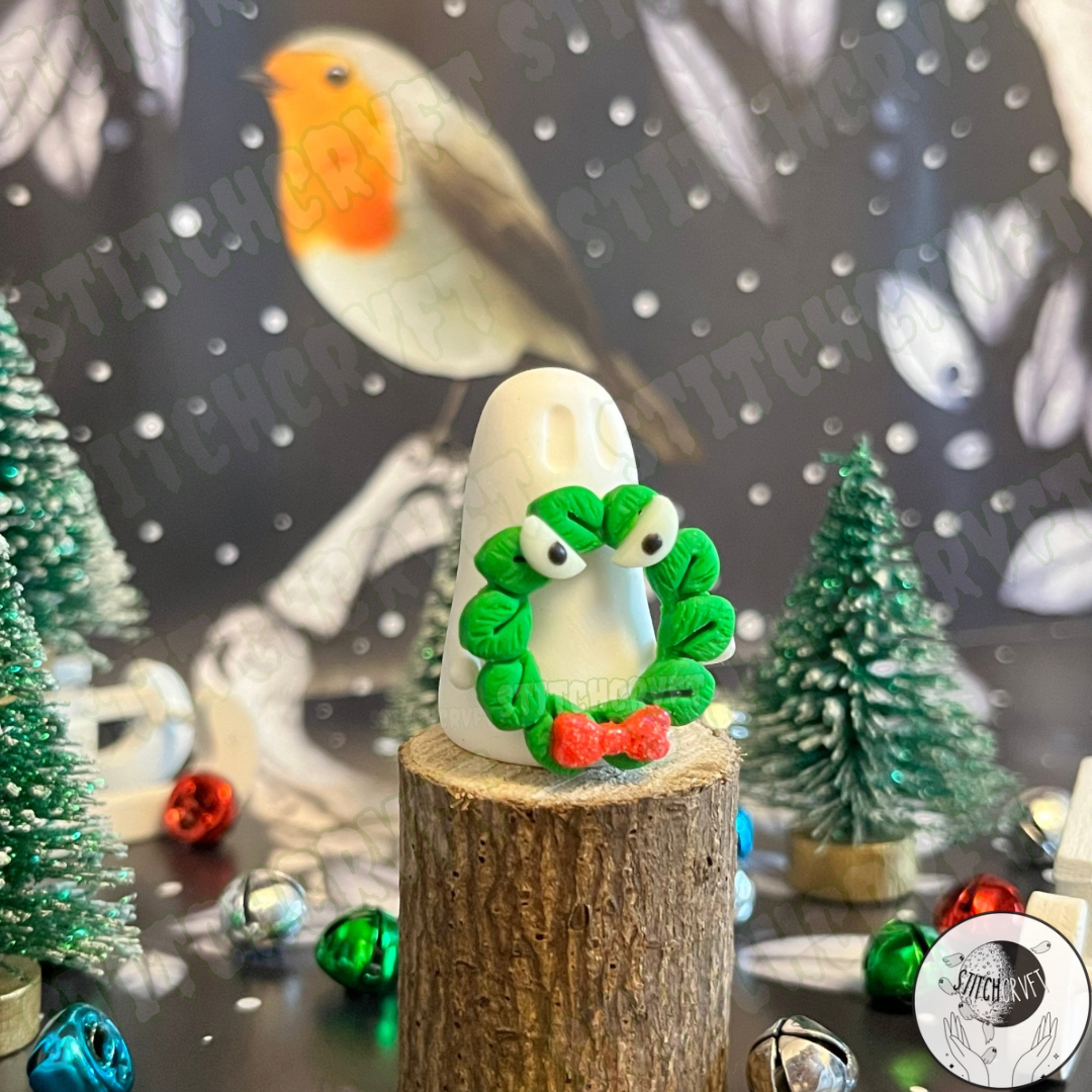 Ghost holding tiny monster wreath | Handmade to order