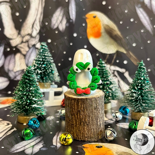 Ghost holding tiny monster wreath | Handmade to order