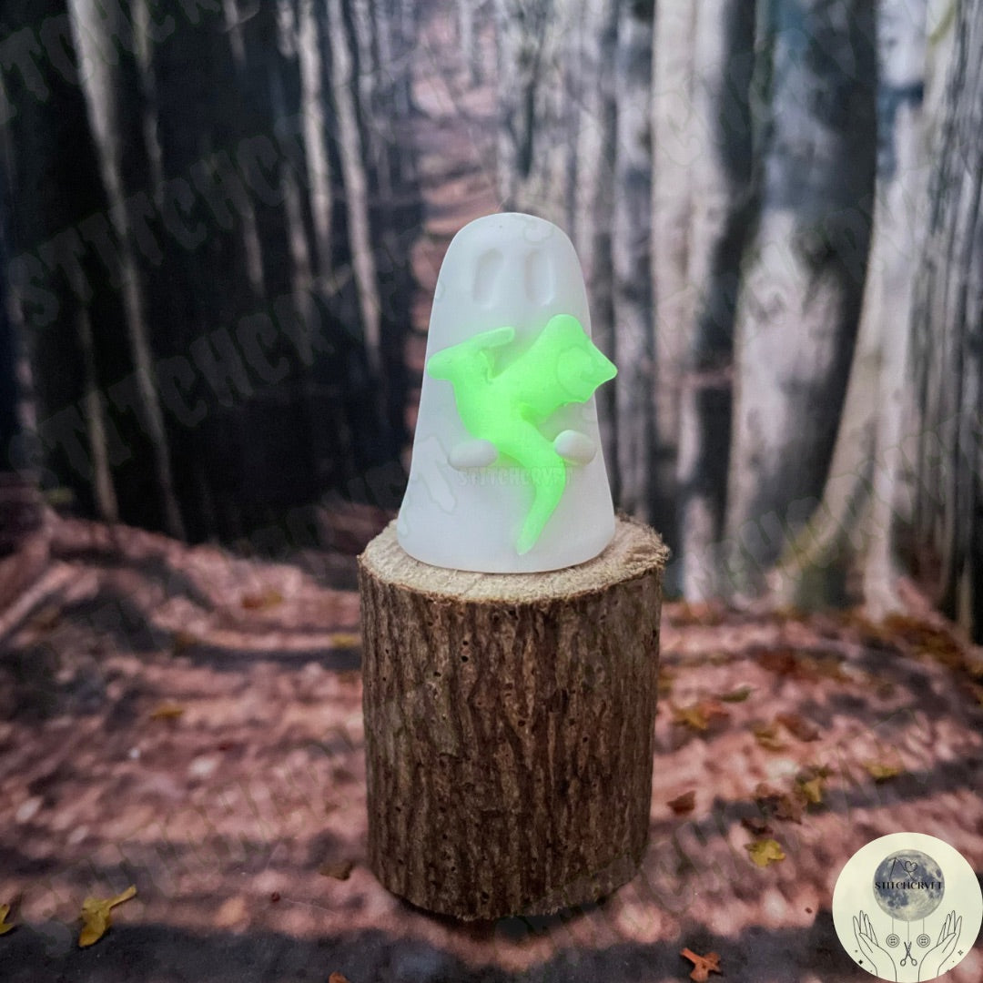 Ghost holding tiny glowing dragon| Handmade to order