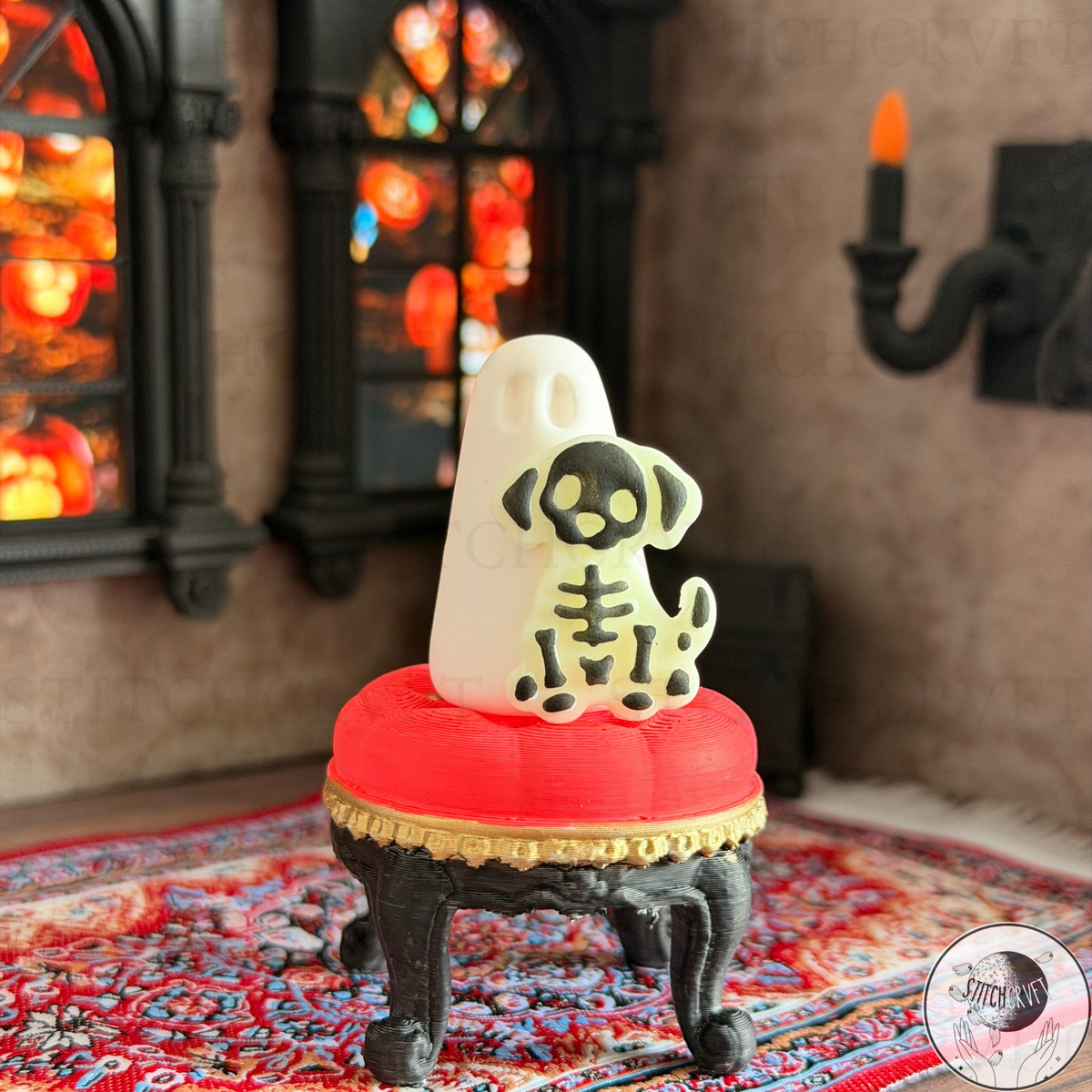 Ghost with glowing skeleton dog familiar | Handmade to order