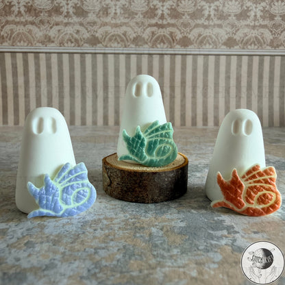 Ghost with glowing sleepy dragon familiar | Handmade to order