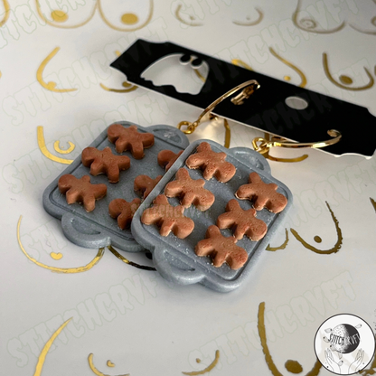 Gingerbread cookie tray earrings/pin/keyring | Handmade to order