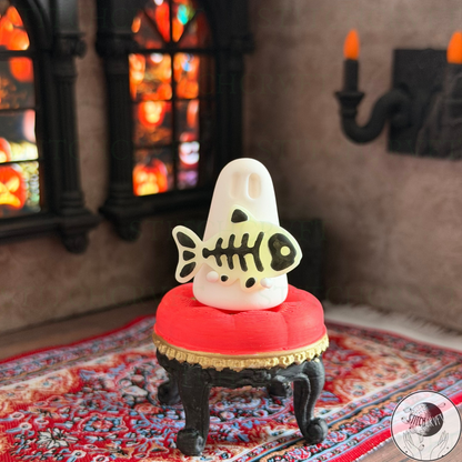 Ghost holding glowing skeleton fish | Handmade to order