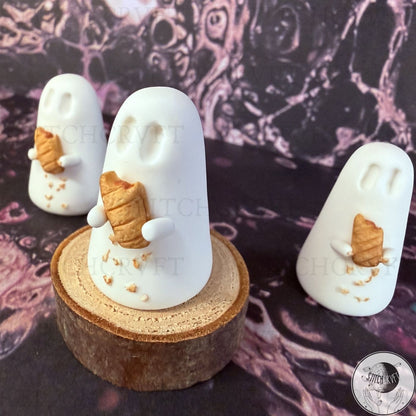 Ghost holding tiny sausage roll | Handmade to order