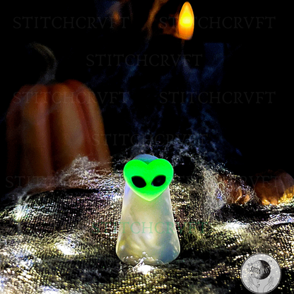 Ghost wearing alien heart mask | Green or glowing | Handmade to order