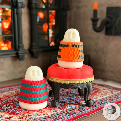 Ghost wearing spooky striped jumper | Handmade to order