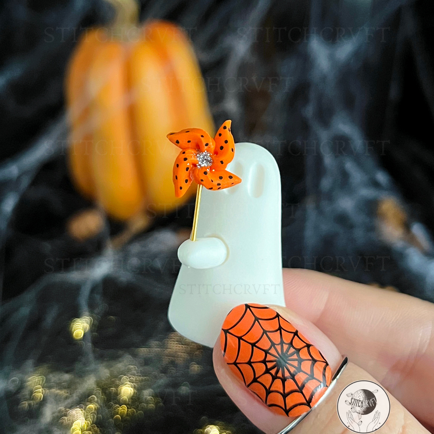Ghost holding tiny spinning pinwheel | Handmade to order