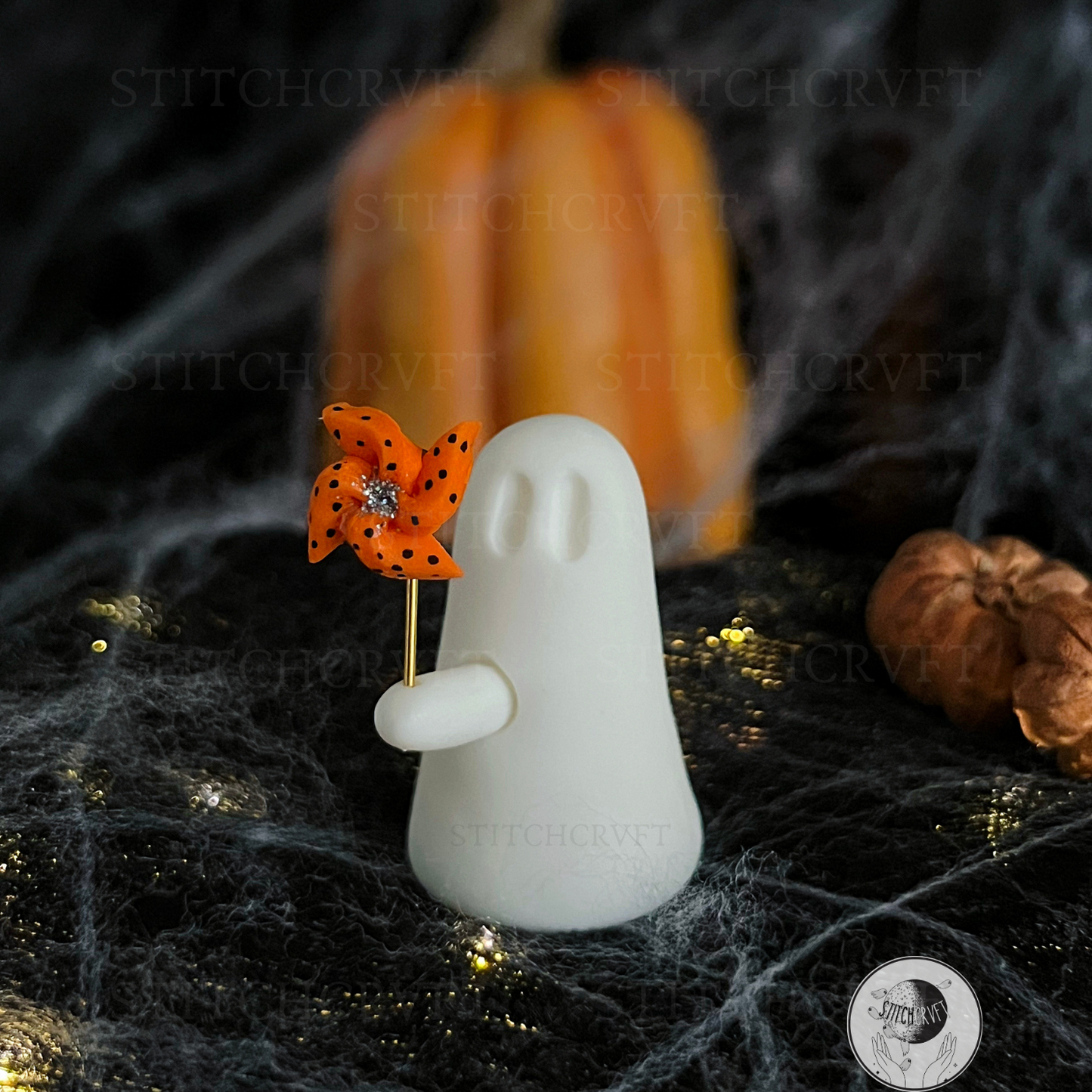 Ghost holding tiny spinning pinwheel | Handmade to order