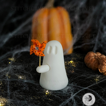 Ghost holding tiny spinning pinwheel | Handmade to order