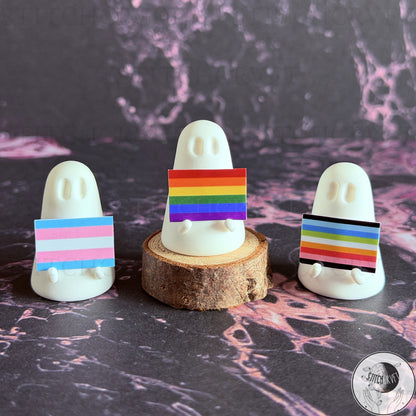 Ghost holding tiny pride flag (various designs) | Handmade to order