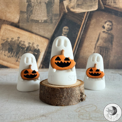Ghost holding tiny pumpkin cookie | Handmade to order
