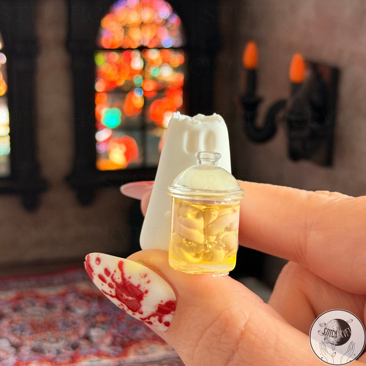 Ghost holding mini jar of brains | Handmade to order