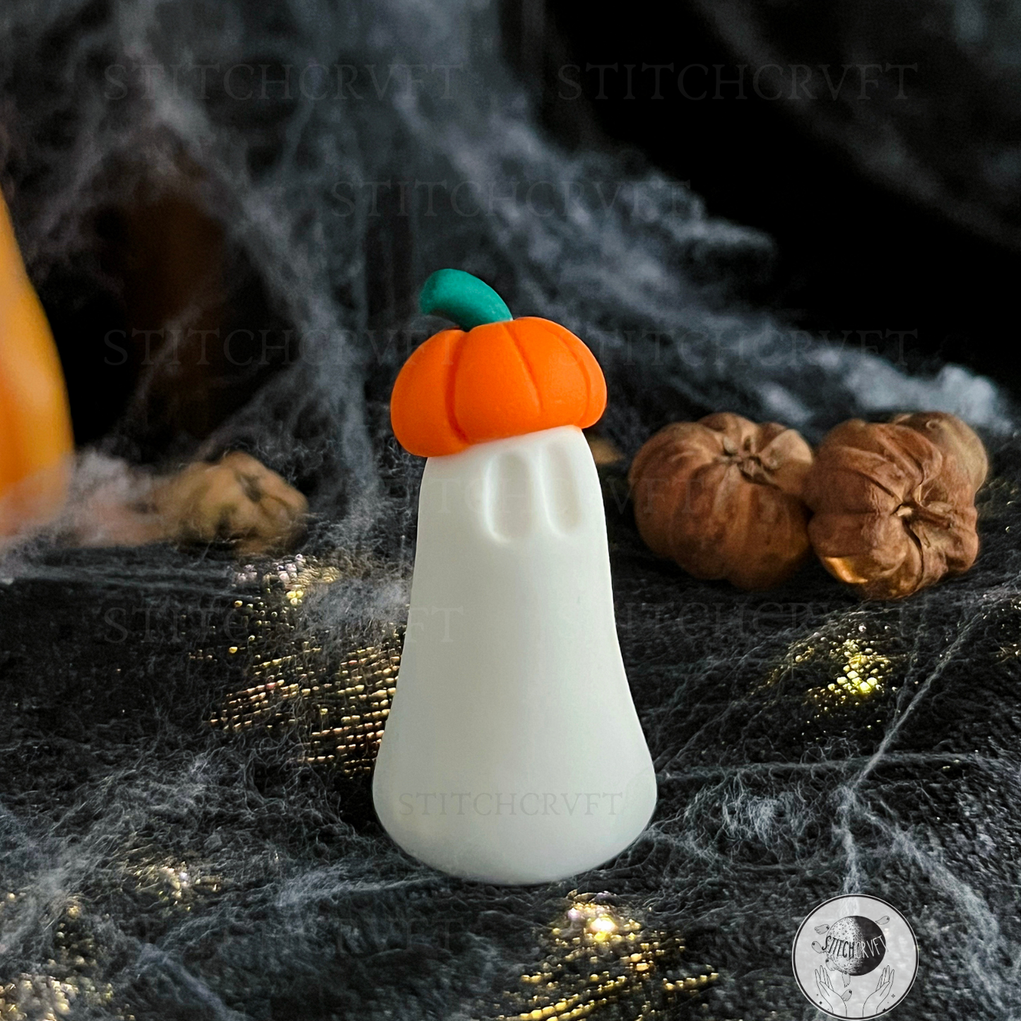 Ghost wearing pumpkin hat | Handmade to order