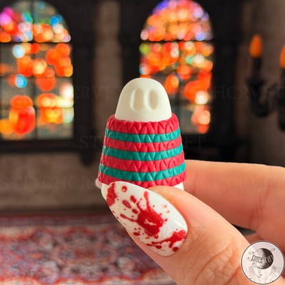 Ghost wearing spooky striped jumper | Handmade to order
