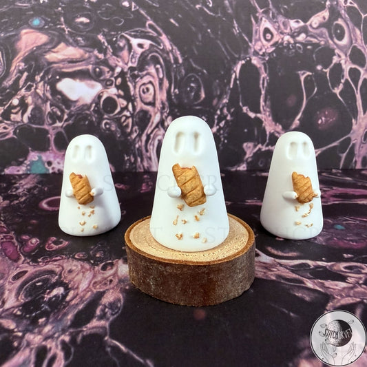 Ghost holding tiny sausage roll | Handmade to order