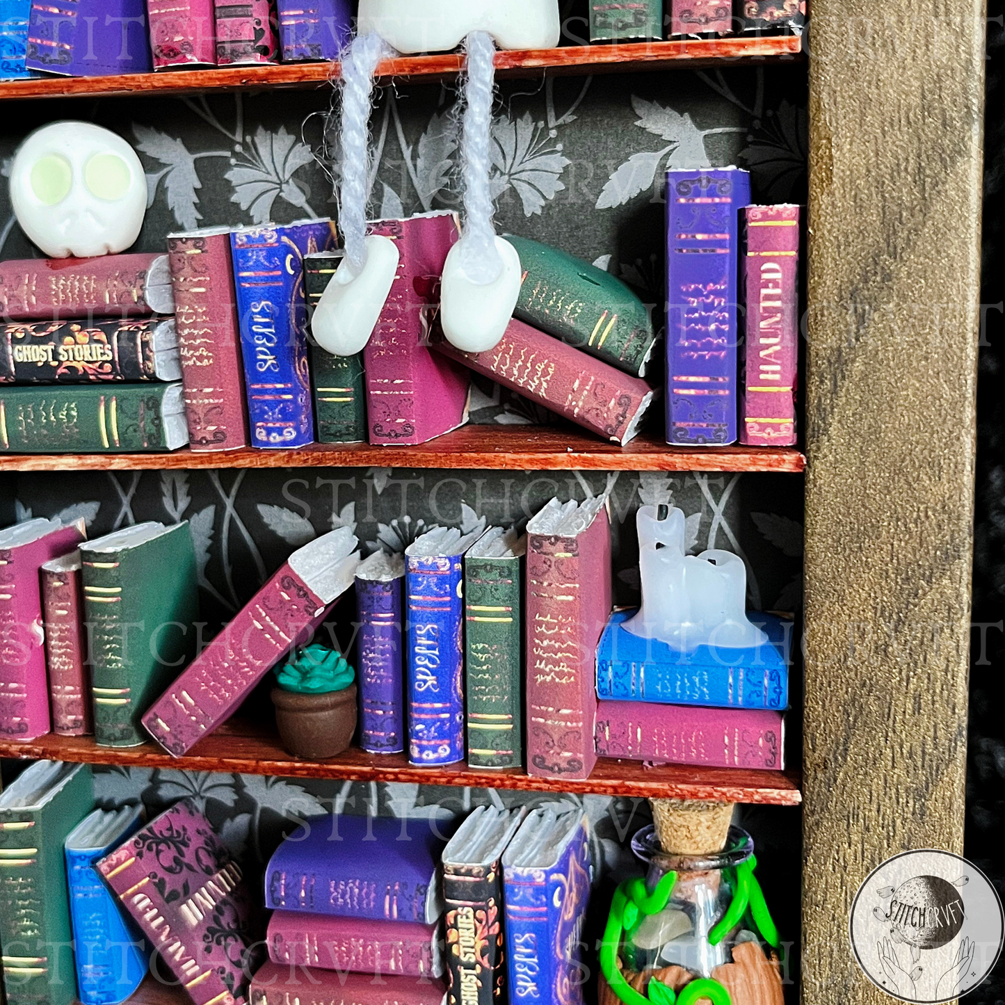 Miniature haunted bookshelf scene | Limited edition