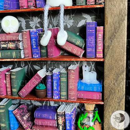 Miniature haunted bookshelf scene | Limited edition