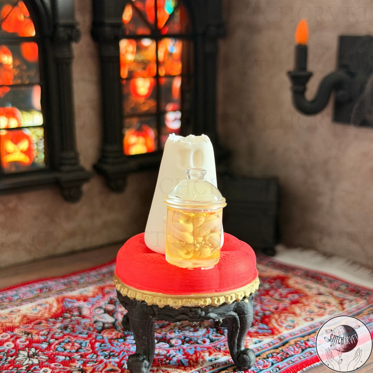 Ghost holding mini jar of brains | Handmade to order