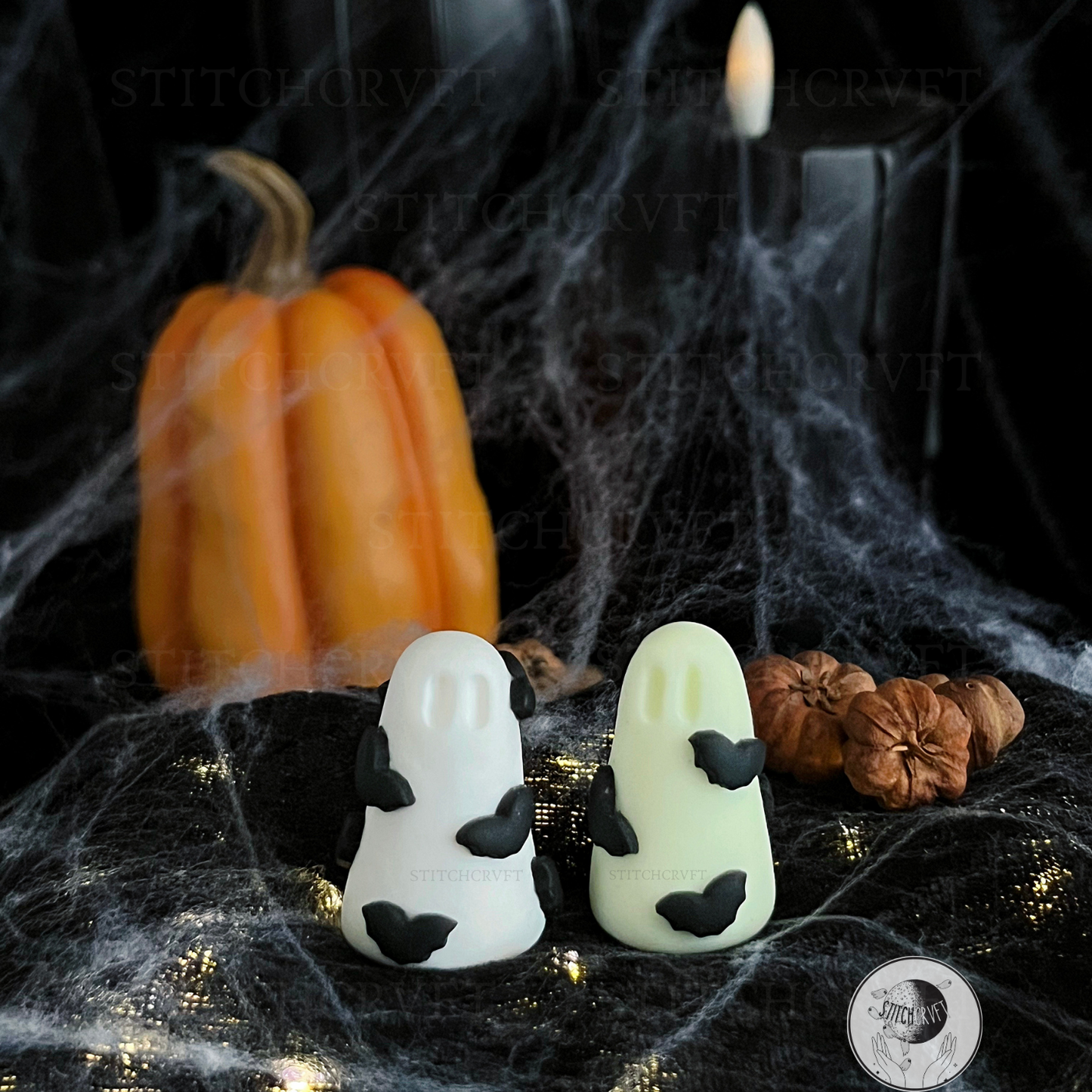 Ghost covered in tiny bats | Glowing or white | Handmade to order