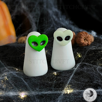 Ghost wearing alien heart mask | Green or glowing | Handmade to order