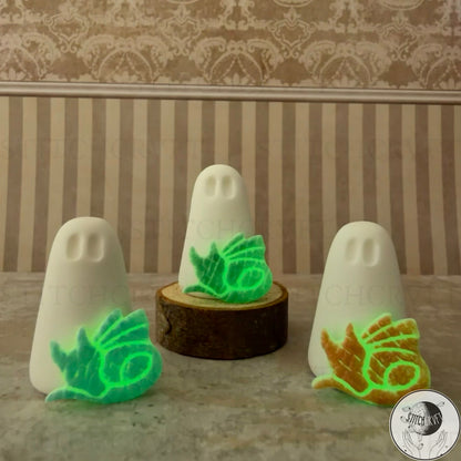 Ghost with glowing sleepy dragon familiar | Handmade to order