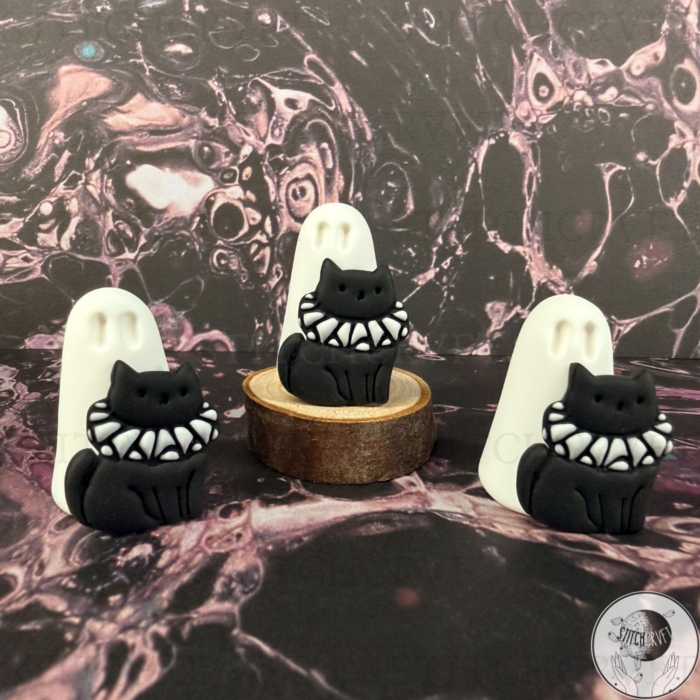 Ghost with distinguished cat familiar | Handmade to order