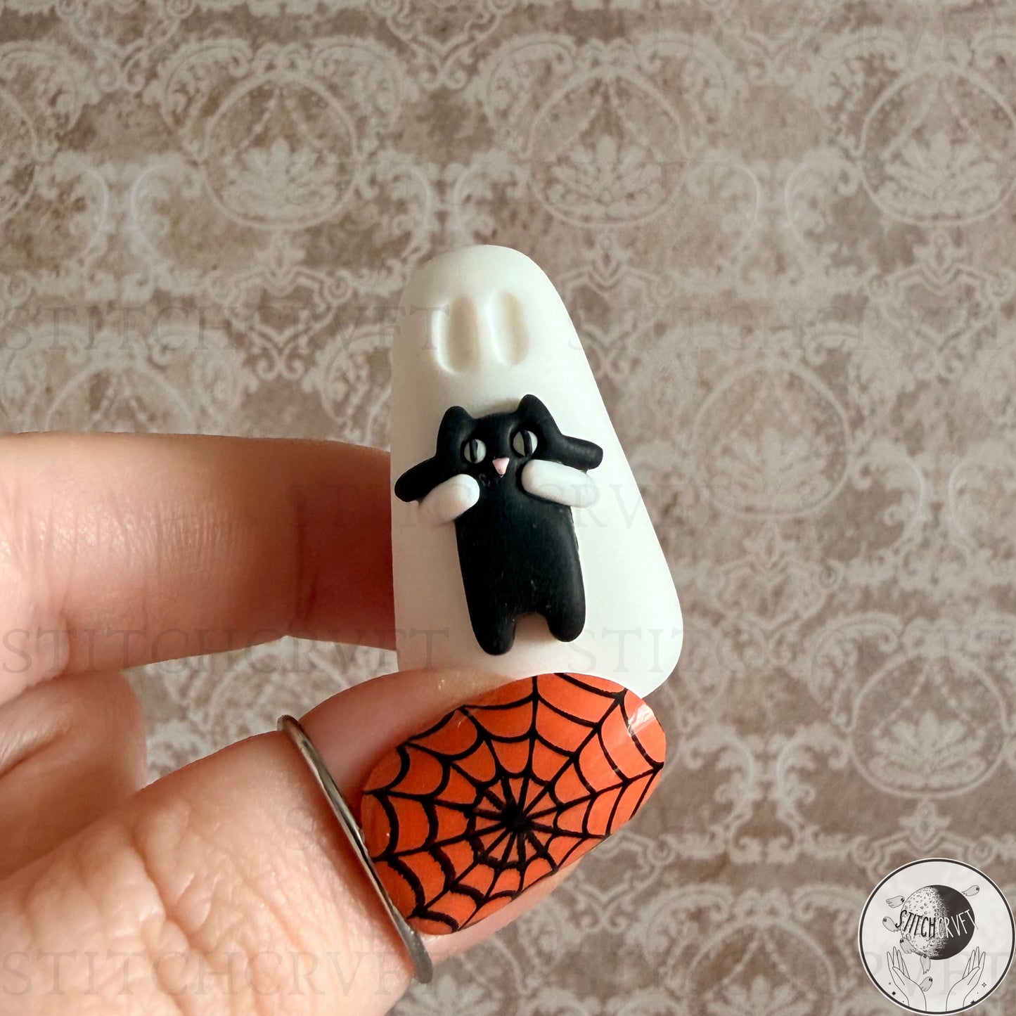 Ghost holding long squishy cat | Handmade to order