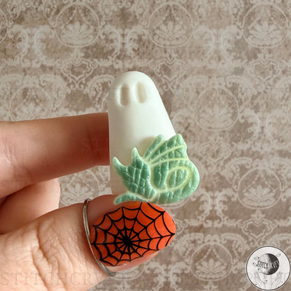 Ghost with glowing sleepy dragon familiar | Handmade to order